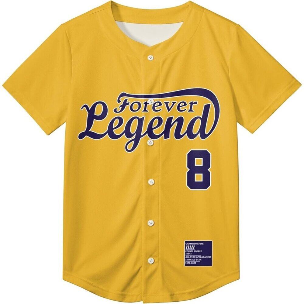Forever Legend Baseball Jersey 8 and 24, Hip Hop Retro Sports Shirt, S